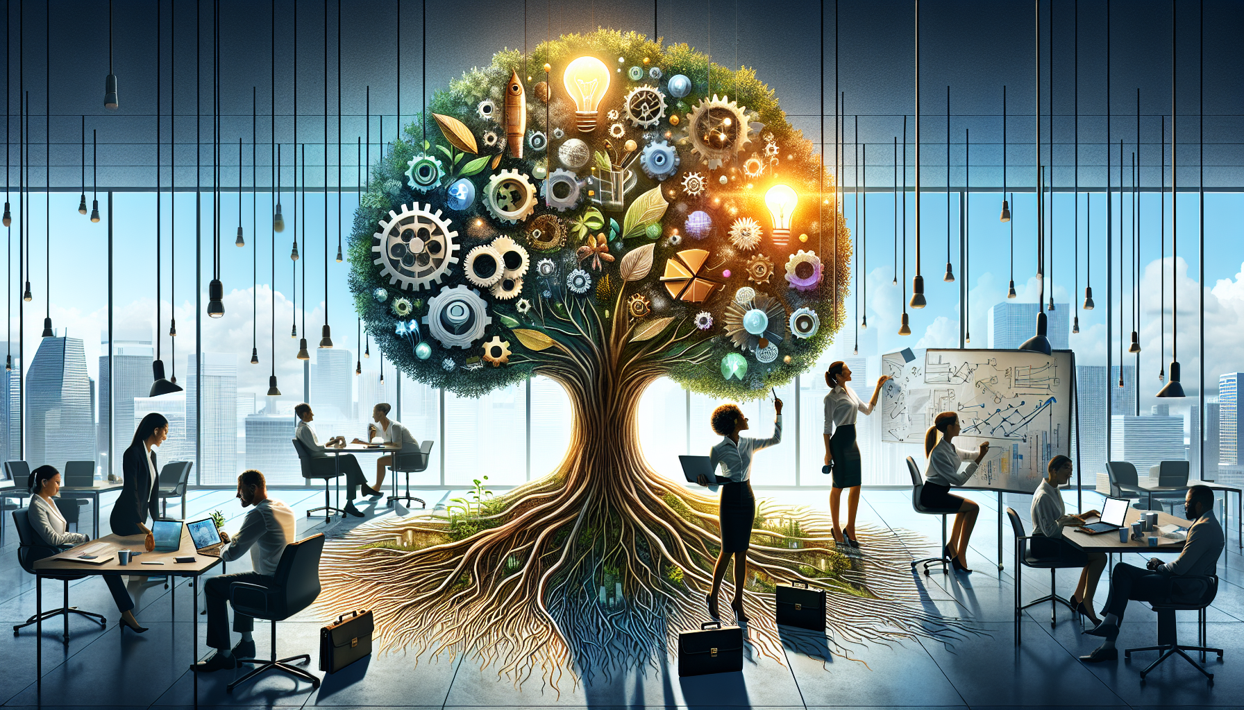 A conceptual illustration representing Long-Term Employment Opportunities. Visualize the main ideas: . Creative but clear representation of the concept. Style: Visual Theme: Clean, modern aesthetic with high contrast and vibrant energy. Emphasize the intersect. high quality, detailed, professional, clean composition, good lighting, sharp focus, well-composed. high quality, professional, detailed, well-composed