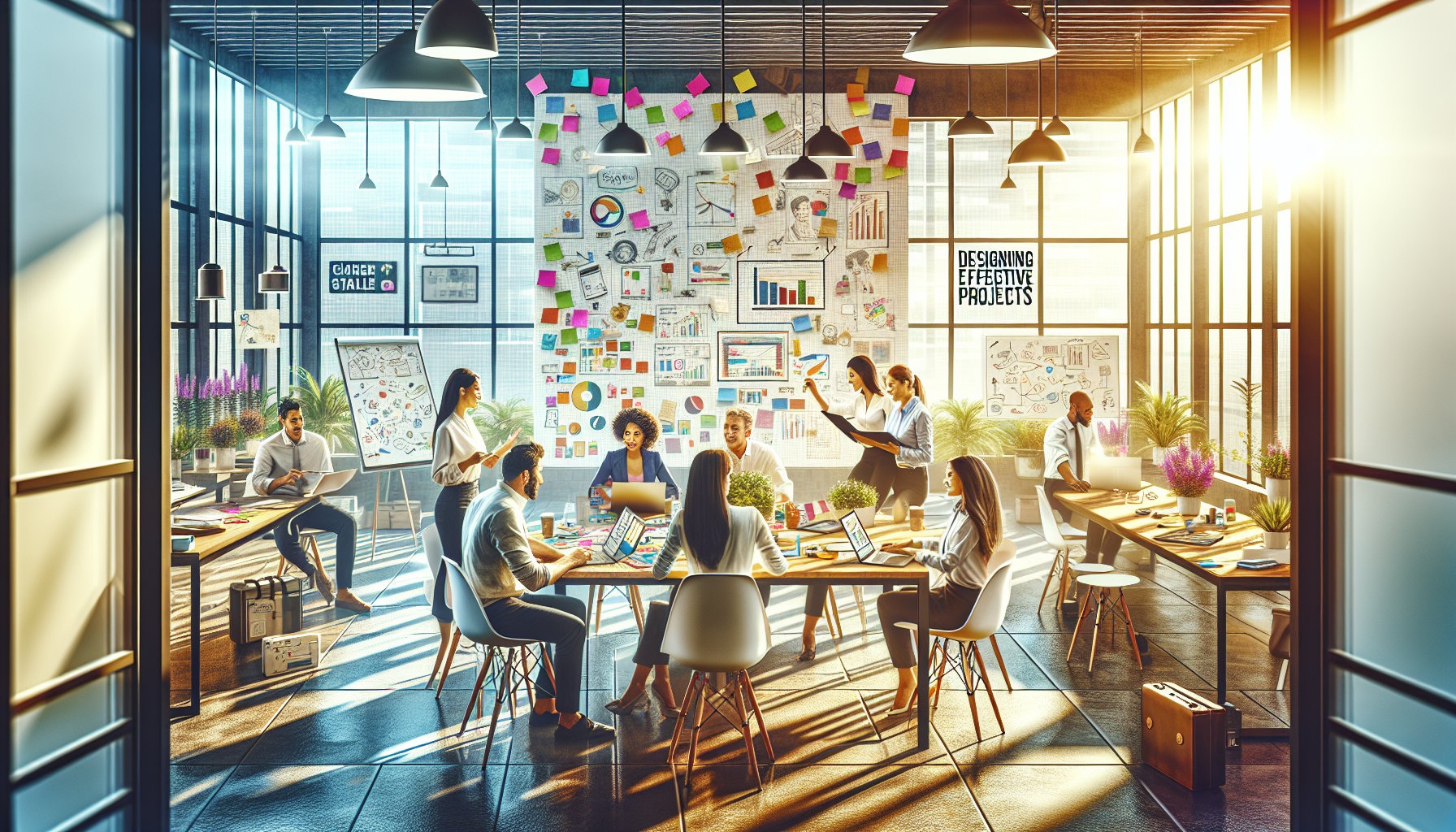 A conceptual illustration representing Designing Effective Projects. Visualize the main ideas: . Creative but clear representation of the concept. Style: photorealistic. high quality, detailed, professional, clean composition, good lighting, sharp focus, well-composed. high quality, professional, detailed, well-composed