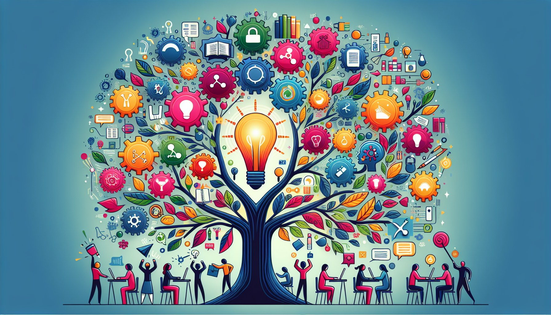 A conceptual illustration representing Skills Development and Training. Visualize the main ideas: . Creative but clear representation of the concept. Style: Visual Theme: Clean, modern aesthetic with high contrast and vibrant energy. Emphasize the intersect. high quality, detailed, professional, clean composition, good lighting, sharp focus, well-composed. high quality, professional, detailed, well-composed