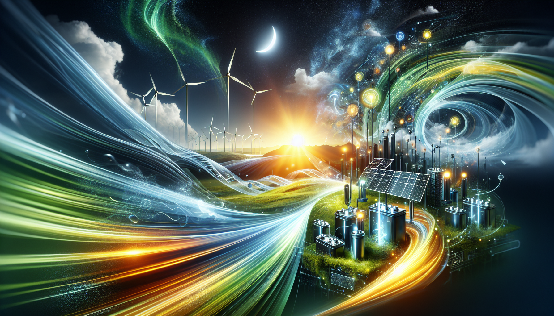 A conceptual illustration representing The Next Leap in Energy Storage. Visualize the main ideas: . Creative but clear representation of the concept. Style: Visual Theme: Clean, modern aesthetic with high contrast and vibrant energy. Emphasize the intersect. high quality, detailed, professional, clean composition, good lighting, sharp focus, well-composed. high quality, professional, detailed, well-composed