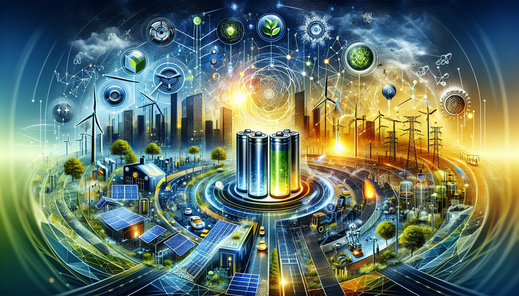 A conceptual illustration representing Beyond Batteries: Alternative Storage Solutions. Visualize the main ideas: . Creative but clear representation of the concept. Style: Visual Theme: Clean, modern aesthetic with high contrast and vibrant energy. Emphasize the intersect. high quality, detailed, professional, clean composition, good lighting, sharp focus, well-composed. high quality, professional, detailed, well-composed