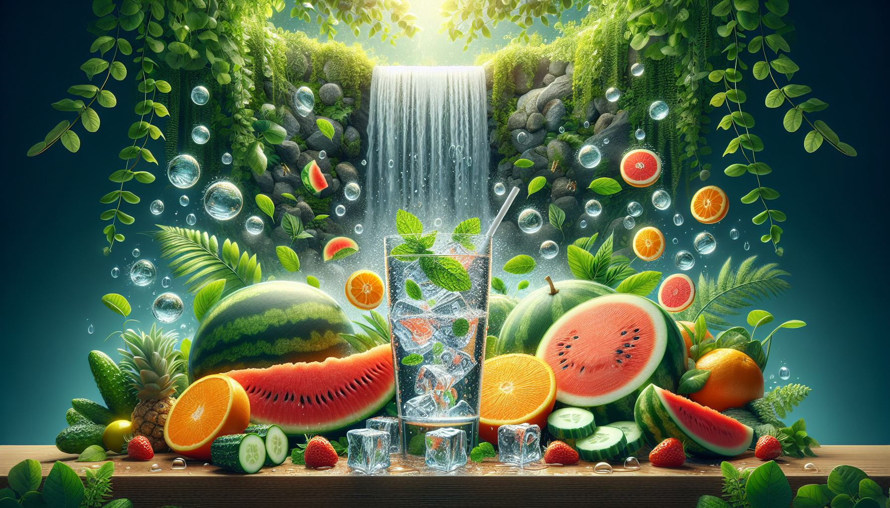 A conceptual illustration representing Strategies for Optimal Hydration. Visualize the main ideas: . Creative but clear representation of the concept. Style: photorealistic. high quality, detailed, professional, clean composition, good lighting, sharp focus, well-composed. high quality, professional, detailed, well-composed