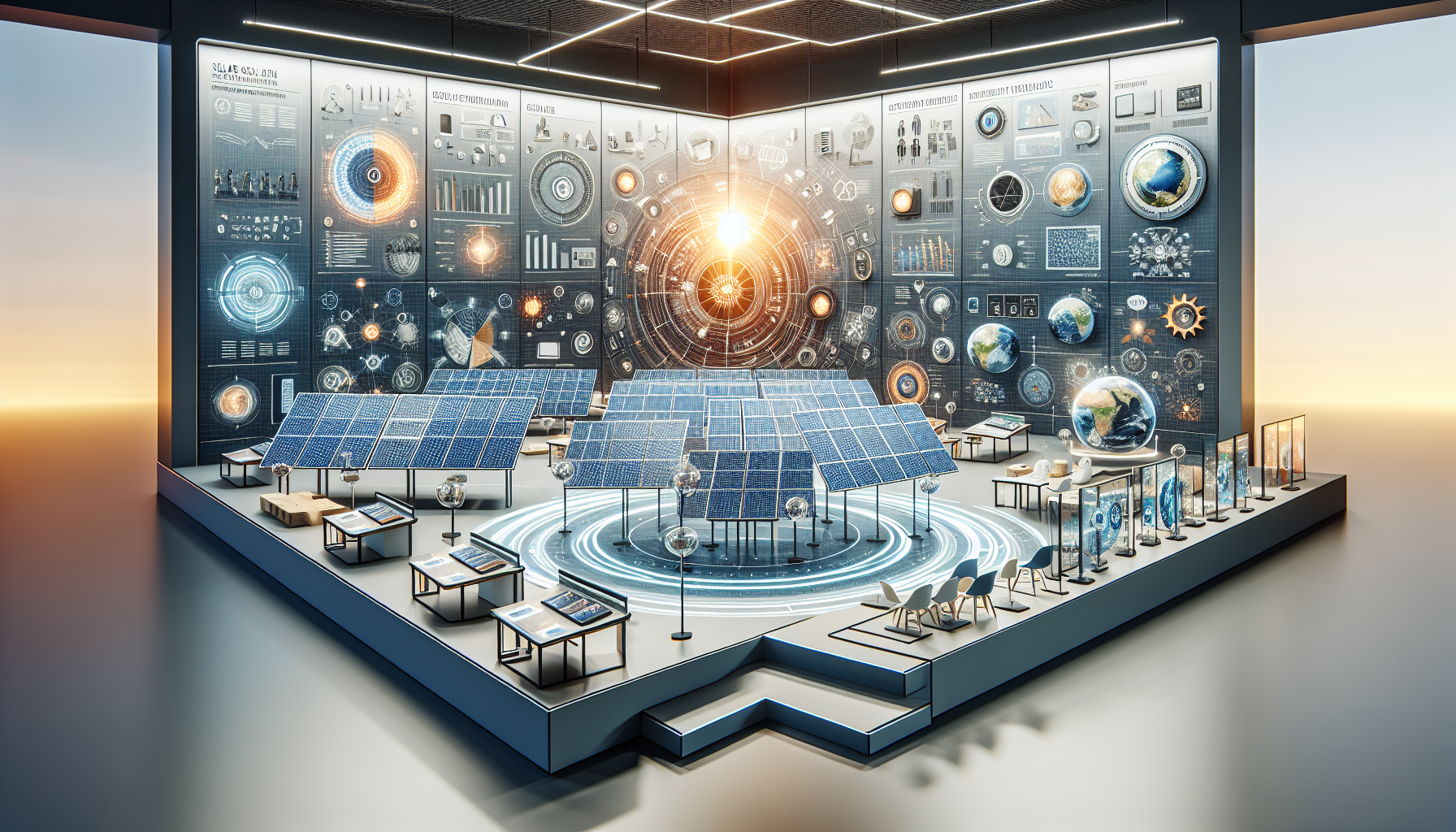 A professional product showcase or technology demonstration for Core Concepts in Solar Technology Education. Highlight . Clean, modern presentation with focus on functionality and design. Style: Visual Theme: Clean, modern aesthetic with high contrast and vibrant energy. Emphasize the intersect. high quality, detailed, professional, clean composition, good lighting, sharp focus, well-composed. high quality, professional, detailed, well-composed