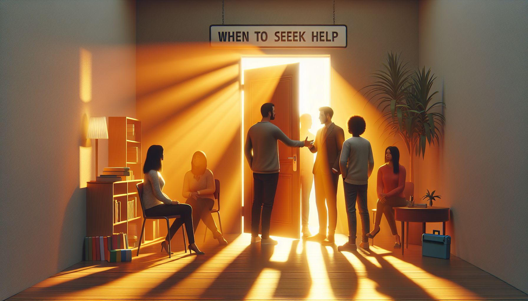 A conceptual illustration representing When to Seek Help. Visualize the main ideas: . Creative but clear representation of the concept. Style: photorealistic. high quality, detailed, professional, clean composition, good lighting, sharp focus, well-composed. high quality, professional, detailed, well-composed