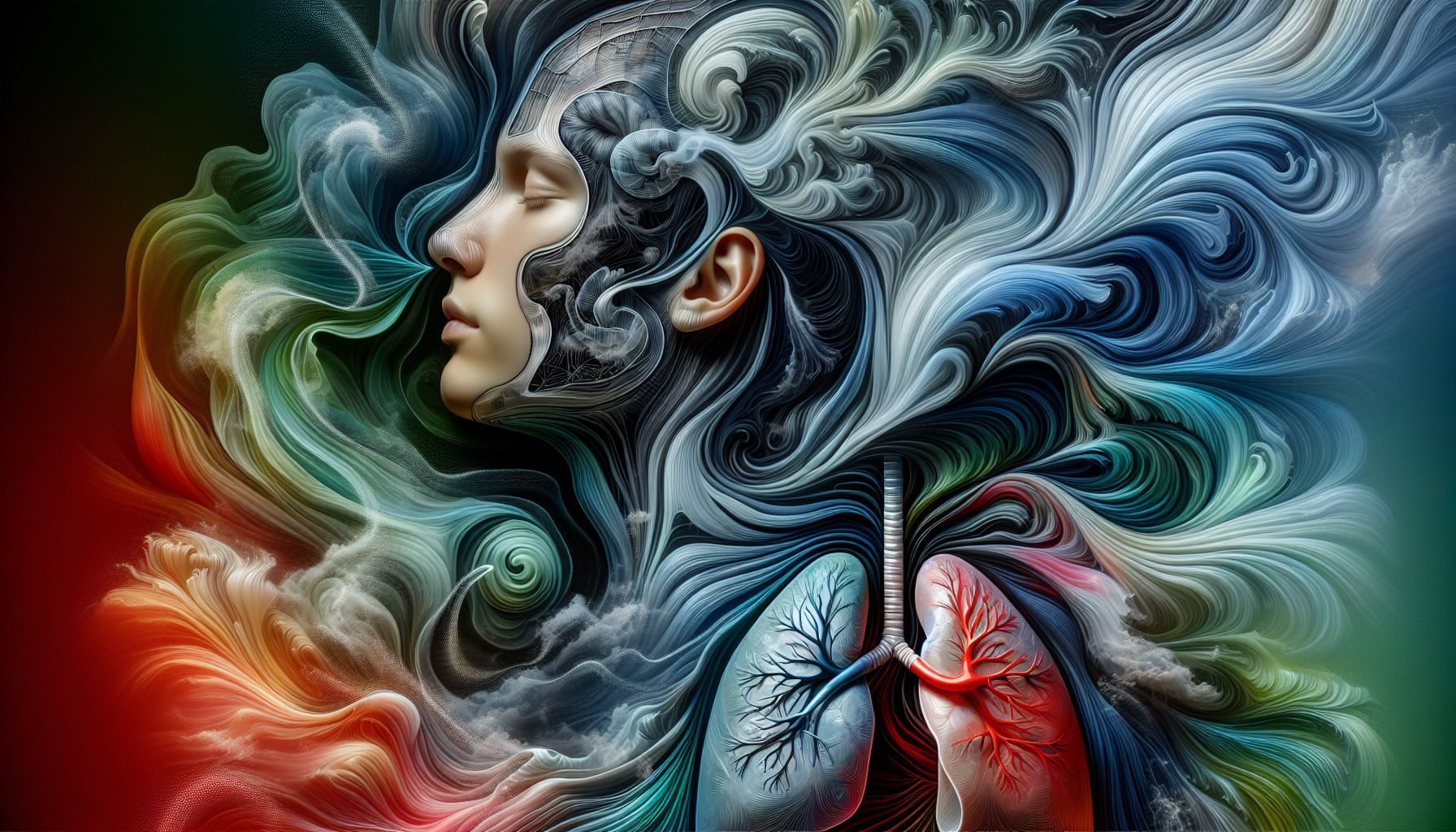 A conceptual illustration representing The Science Behind Breathing and Anxiety. Visualize the main ideas: . Creative but clear representation of the concept. Style: photorealistic. high quality, detailed, professional, clean composition, good lighting, sharp focus, well-composed. high quality, professional, detailed, well-composed