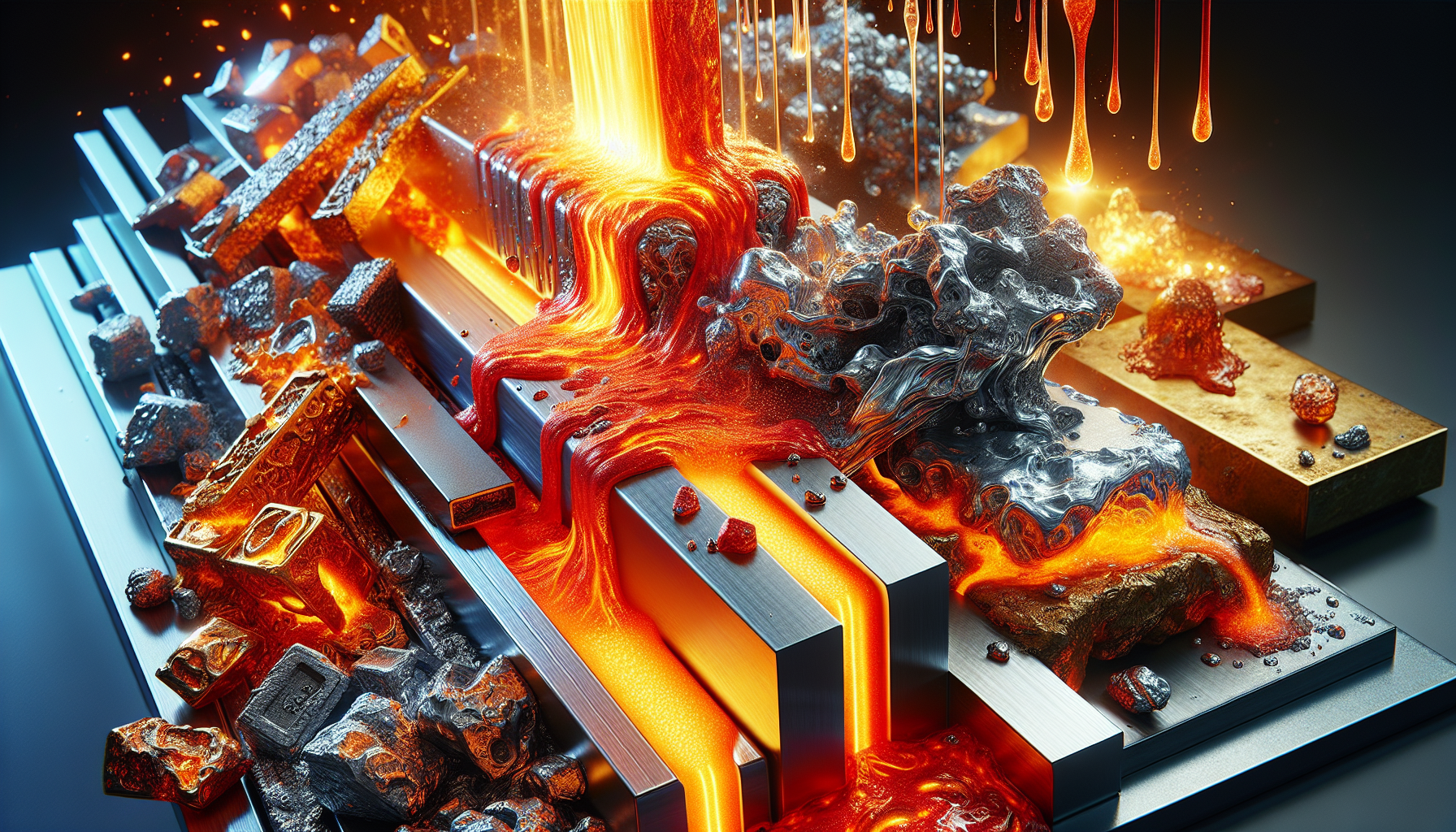 A conceptual illustration representing The Immediate Impact of Heat on Metals. Visualize the main ideas: . Creative but clear representation of the concept. Style: photorealistic. high quality, detailed, professional, clean composition, good lighting, sharp focus, well-composed. high quality, professional, detailed, well-composed