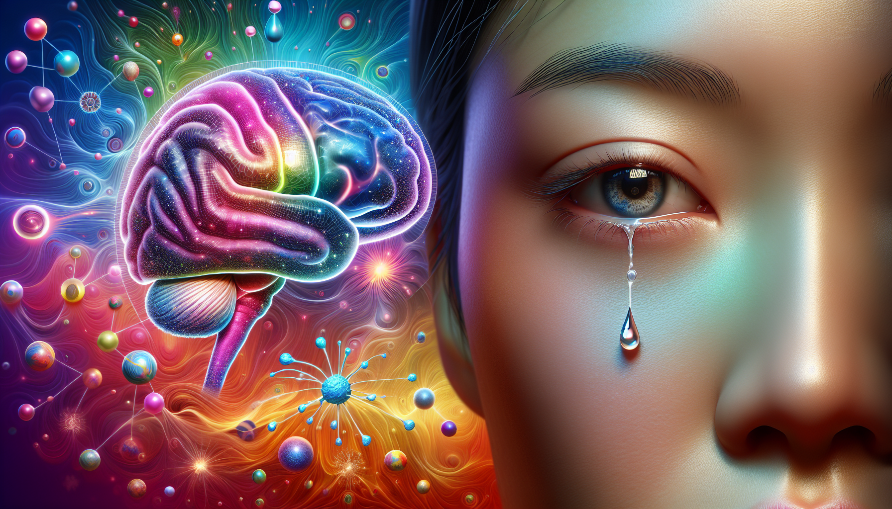 A conceptual illustration representing The Biology of Crying. Visualize the main ideas: . Creative but clear representation of the concept. Style: photorealistic. high quality, detailed, professional, clean composition, good lighting, sharp focus, well-composed. high quality, professional, detailed, well-composed