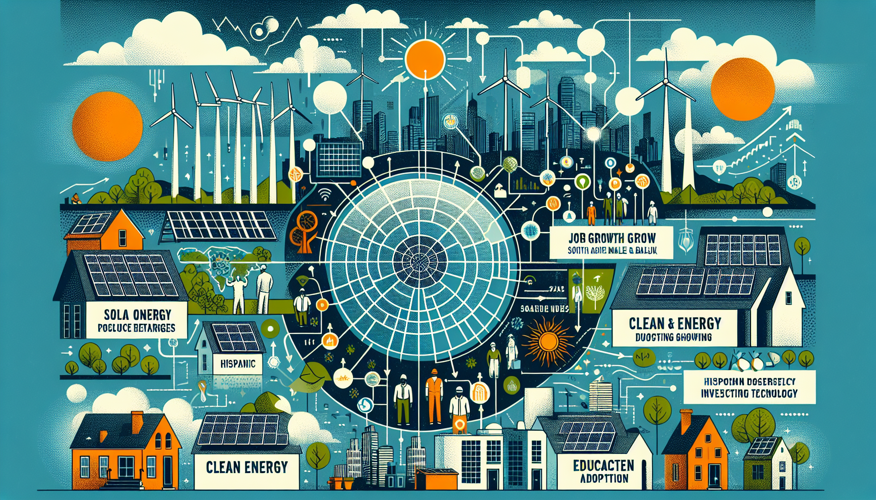 A conceptual illustration representing Economic Impacts of Solar Policy Reforms. Visualize the main ideas: . Creative but clear representation of the concept. Style: Visual Theme: Clean, modern aesthetic with high contrast and vibrant energy. Emphasize the intersect. high quality, detailed, professional, clean composition, good lighting, sharp focus, well-composed. high quality, professional, detailed, well-composed