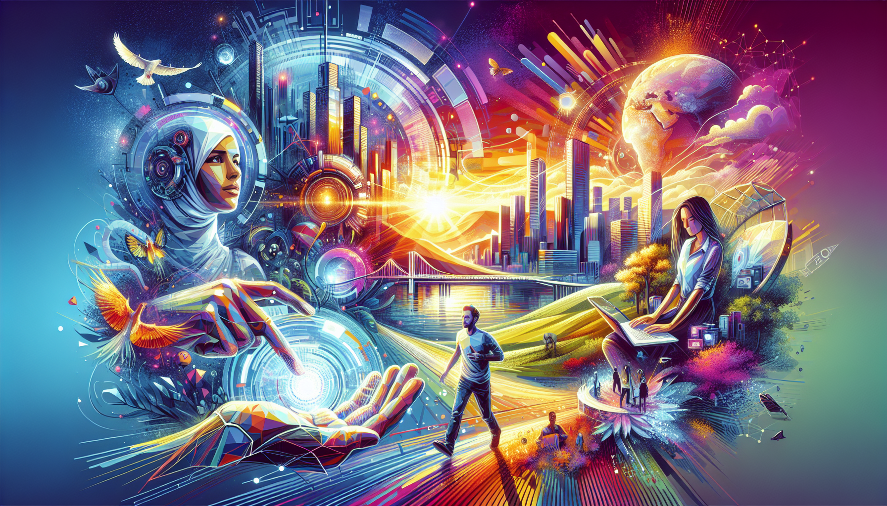 A conceptual illustration representing Real-world Applications. Visualize the main ideas: . Creative but clear representation of the concept. Style: Visual Theme: Clean, modern aesthetic with high contrast and vibrant energy. Emphasize the intersect. high quality, detailed, professional, clean composition, good lighting, sharp focus, well-composed. high quality, professional, detailed, well-composed