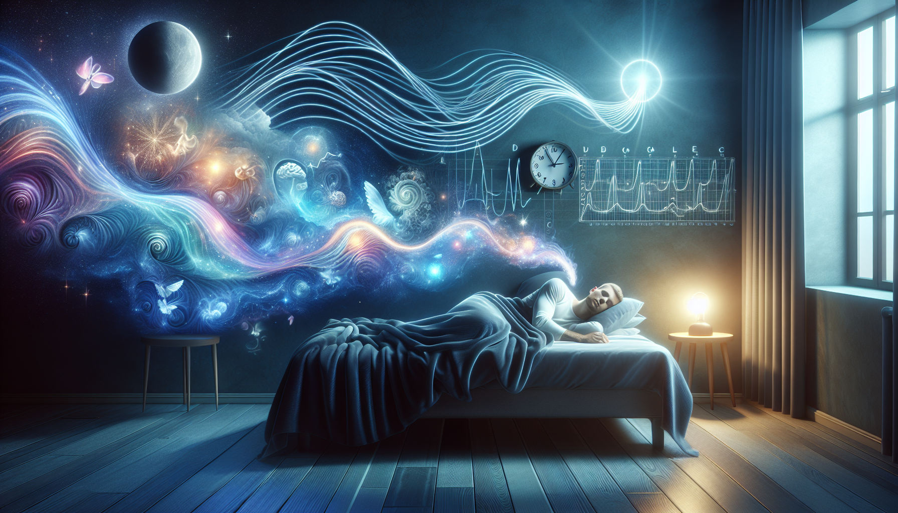 A conceptual illustration representing The Science Behind Sleep Cycles. Visualize the main ideas: . Creative but clear representation of the concept. Style: photorealistic. high quality, detailed, professional, clean composition, good lighting, sharp focus, well-composed. high quality, professional, detailed, well-composed