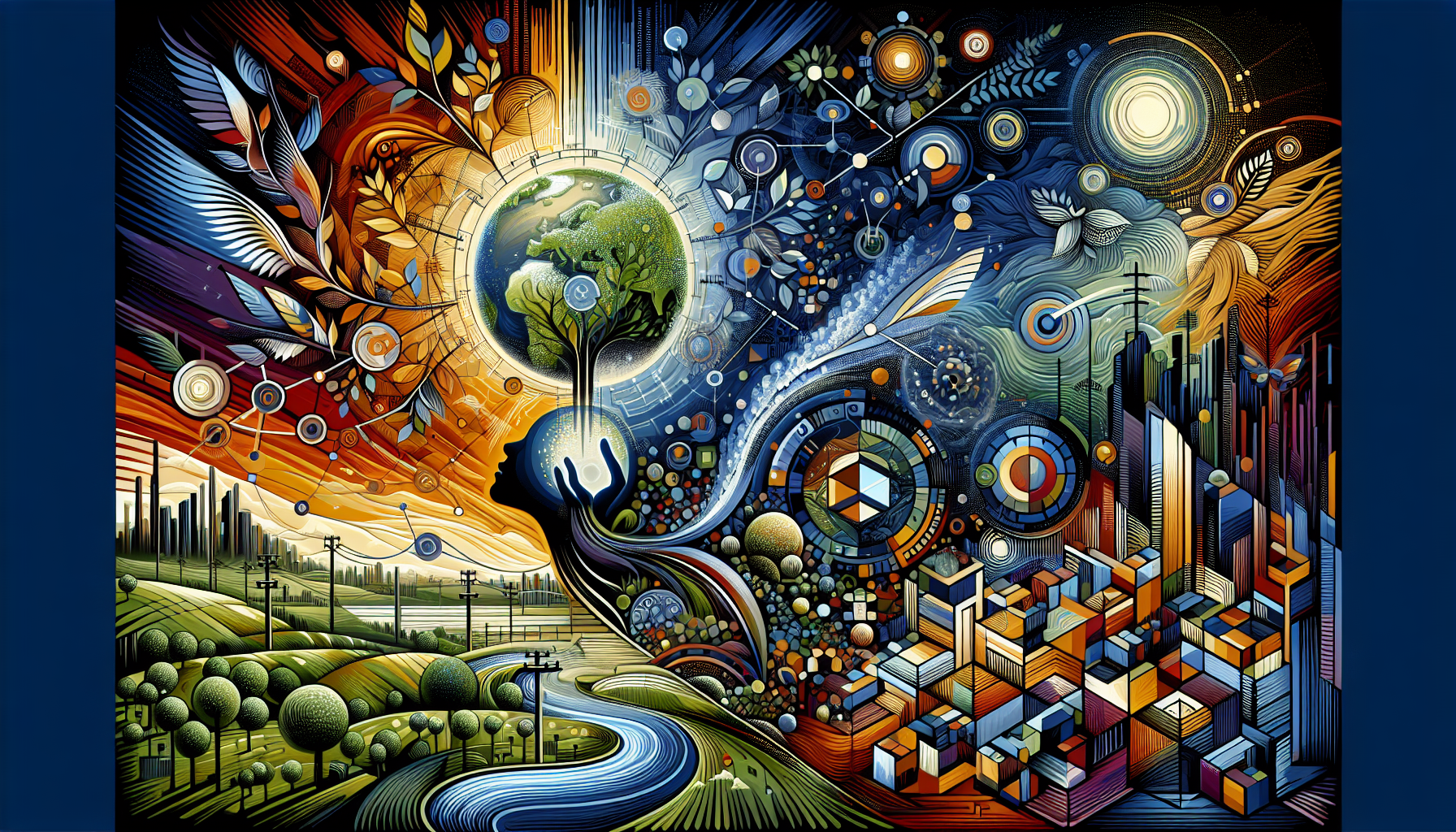 A conceptual illustration representing Global Impact and Future Prospects. Visualize the main ideas: . Creative but clear representation of the concept. Style: Visual Theme: Clean, modern aesthetic with high contrast and vibrant energy. Emphasize the intersect. high quality, detailed, professional, clean composition, good lighting, sharp focus, well-composed. high quality, professional, detailed, well-composed