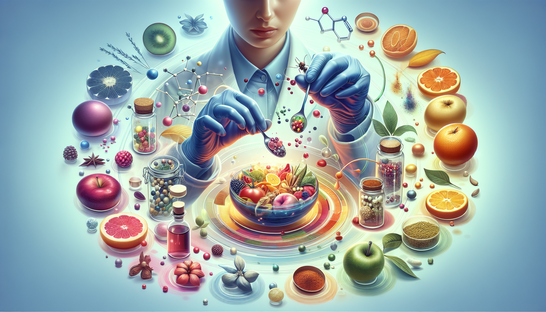 A conceptual illustration representing The Science Behind Taste. Visualize the main ideas: . Creative but clear representation of the concept. Style: photorealistic. high quality, detailed, professional, clean composition, good lighting, sharp focus, well-composed. high quality, professional, detailed, well-composed