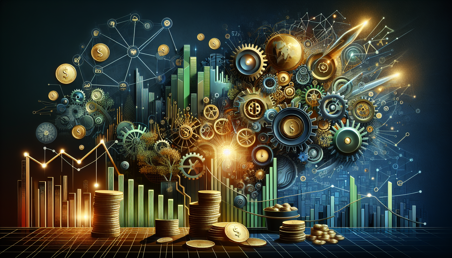 A conceptual illustration representing Immediate Economic Benefits. Visualize the main ideas: . Creative but clear representation of the concept. Style: Visual Theme: Clean, modern aesthetic with high contrast and vibrant energy. Emphasize the intersect. high quality, detailed, professional, clean composition, good lighting, sharp focus, well-composed. high quality, professional, detailed, well-composed