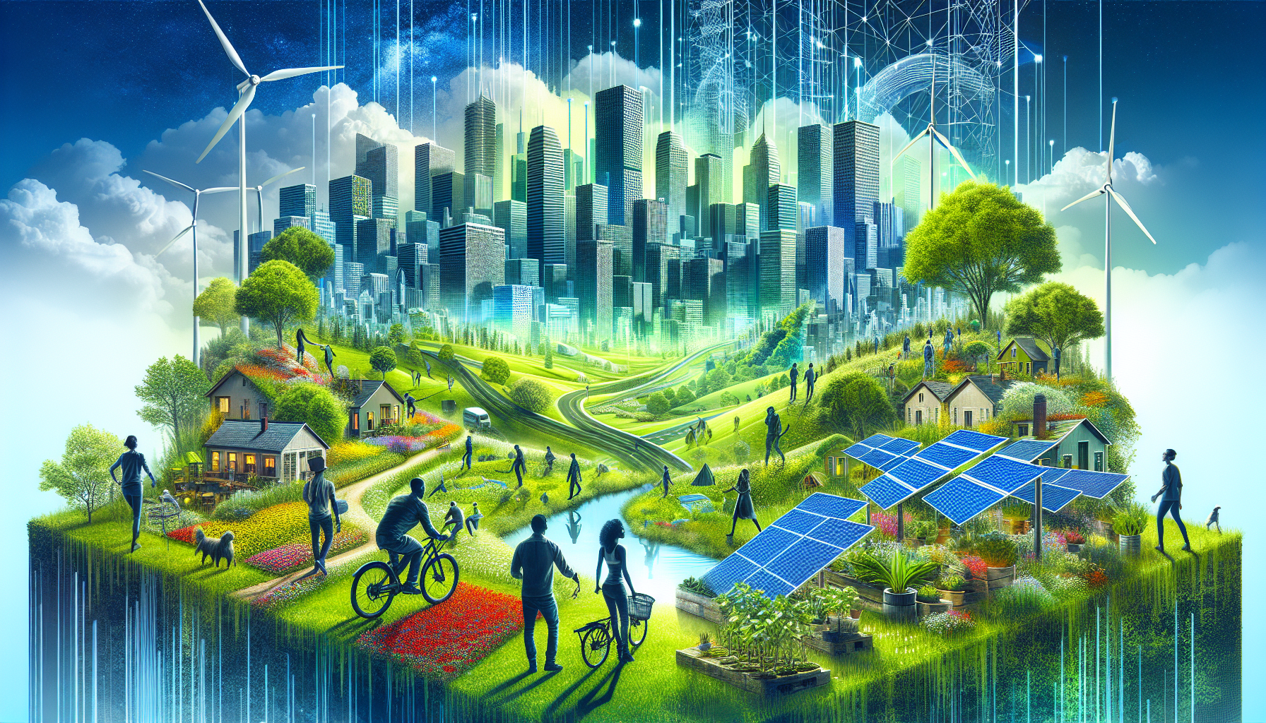 A conceptual illustration representing Environmental Advantages. Visualize the main ideas: . Creative but clear representation of the concept. Style: Visual Theme: Clean, modern aesthetic with high contrast and vibrant energy. Emphasize the intersect. high quality, detailed, professional, clean composition, good lighting, sharp focus, well-composed. high quality, professional, detailed, well-composed