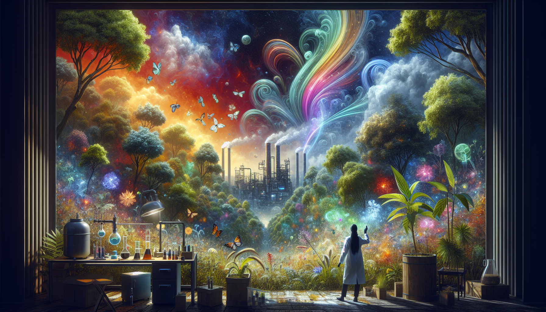 A conceptual illustration representing Airborne Signals - The Role of VOCs. Visualize the main ideas: . Creative but clear representation of the concept. Style: photorealistic. high quality, detailed, professional, clean composition, good lighting, sharp focus, well-composed. high quality, professional, detailed, well-composed