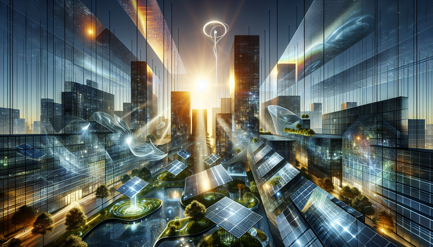 A conceptual illustration representing The Dawn of Next-Gen Solar Panels. Visualize the main ideas: . Creative but clear representation of the concept. Style: Visual Theme: Clean, modern aesthetic with high contrast and vibrant energy. Emphasize the intersect. high quality, detailed, professional, clean composition, good lighting, sharp focus, well-composed. high quality, professional, detailed, well-composed