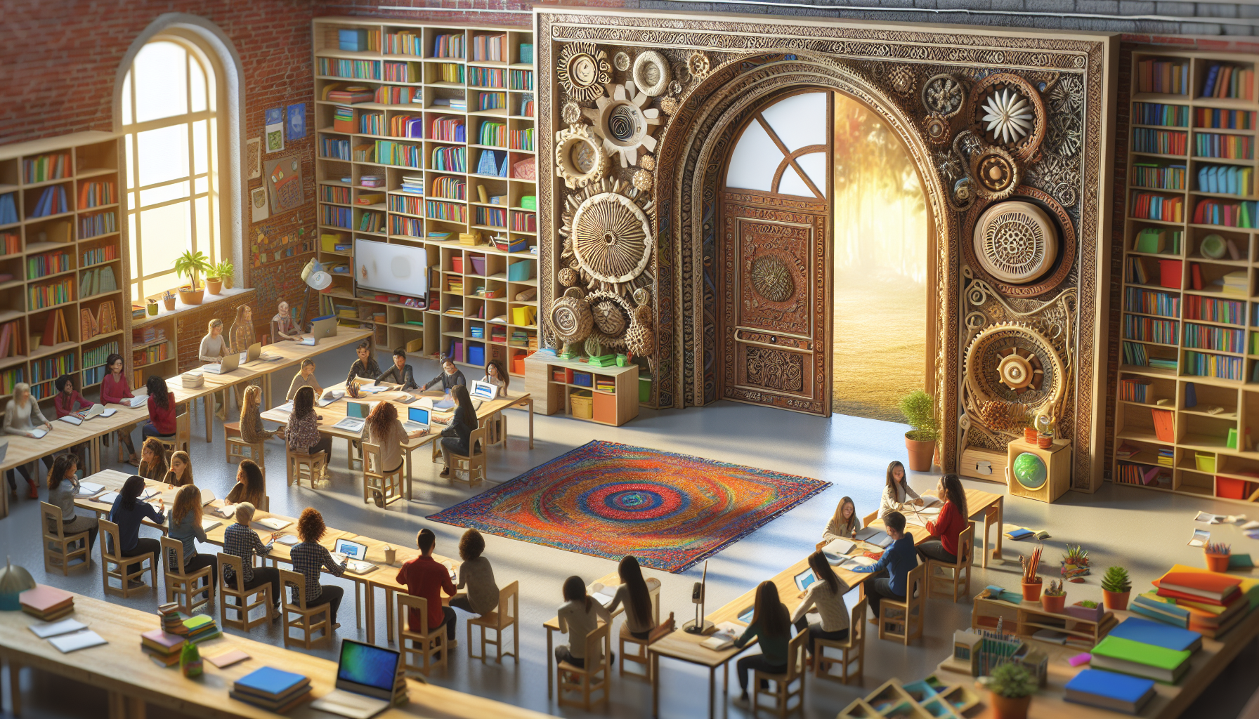 A conceptual illustration representing Opening Doors to Inclusive Learning. Visualize the main ideas: . Creative but clear representation of the concept. Style: photorealistic. high quality, detailed, professional, clean composition, good lighting, sharp focus, well-composed. high quality, professional, detailed, well-composed