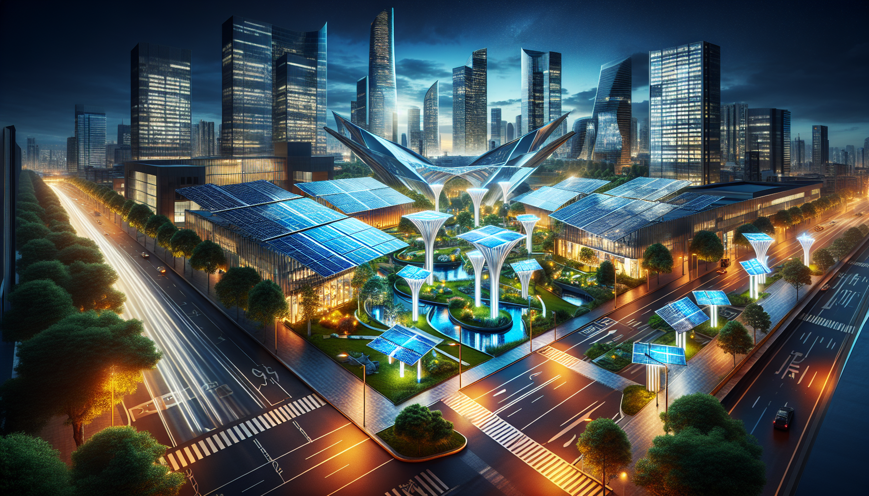 A professional product showcase or technology demonstration for Solar Technology in Urban Environments. Highlight . Clean, modern presentation with focus on functionality and design. Style: Visual Theme: Clean, modern aesthetic with high contrast and vibrant energy. Emphasize the intersect. high quality, detailed, professional, clean composition, good lighting, sharp focus, well-composed. high quality, professional, detailed, well-composed