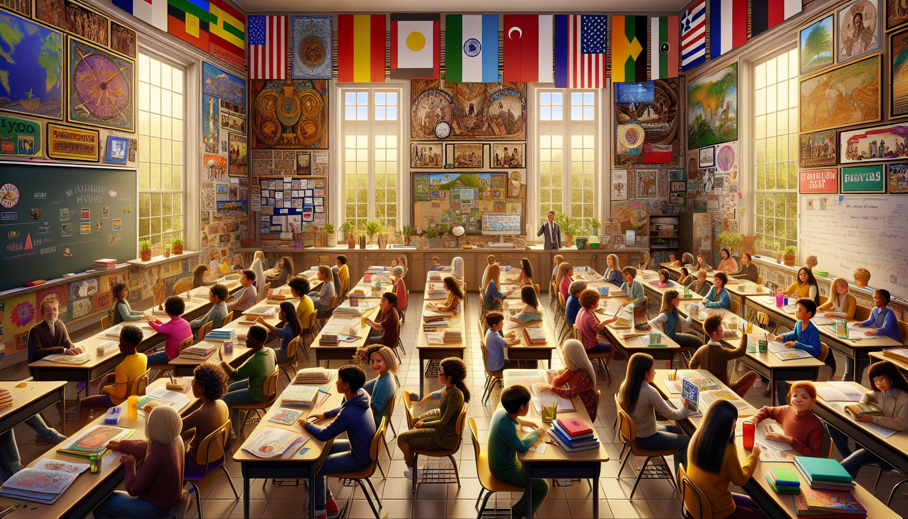 A conceptual illustration representing Cultivating an Inclusive Curriculum. Visualize the main ideas: . Creative but clear representation of the concept. Style: photorealistic. high quality, detailed, professional, clean composition, good lighting, sharp focus, well-composed. high quality, professional, detailed, well-composed