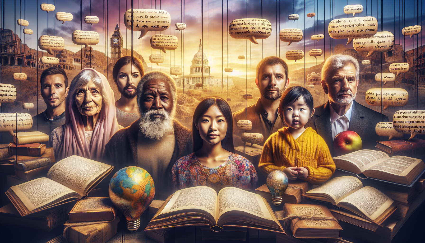 A professional, cinematic photograph illustrating the concept of The Linguistic Journey. High quality, soft natural lighting. Style: photorealistic, high quality, professional, detailed, well-composed.