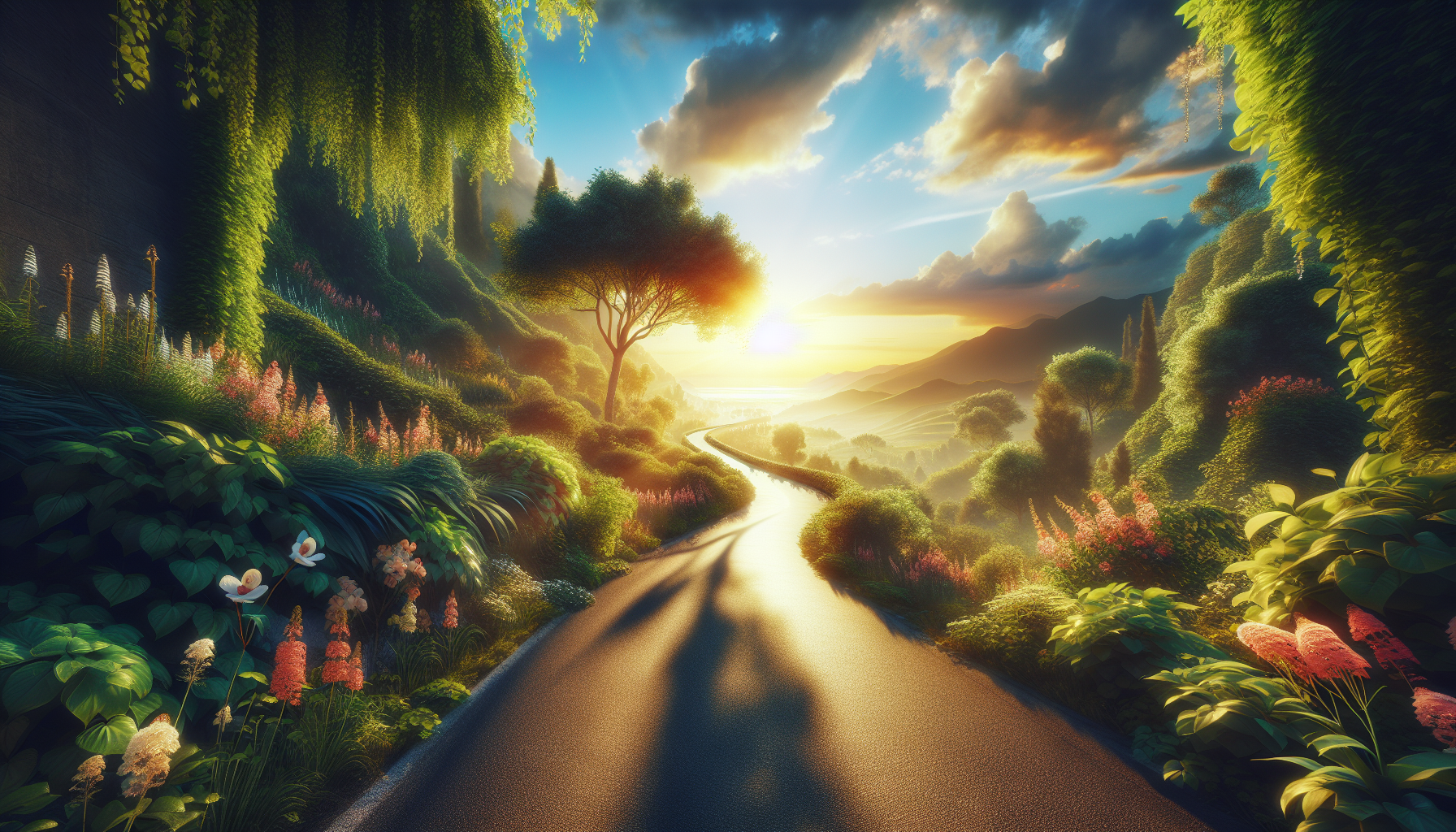 A professional, cinematic photograph illustrating the concept of The Bright Road Ahead. High quality, soft natural lighting. Style: Visual Theme: Clean, modern aesthetic with high contrast and vibrant energy. Emphasize the intersect, high quality, professional, detailed, well-composed.